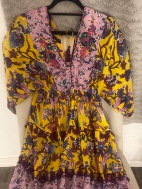 Girls' Floral Tiered Puff-Sleeve Dress - Yellow & Lilac